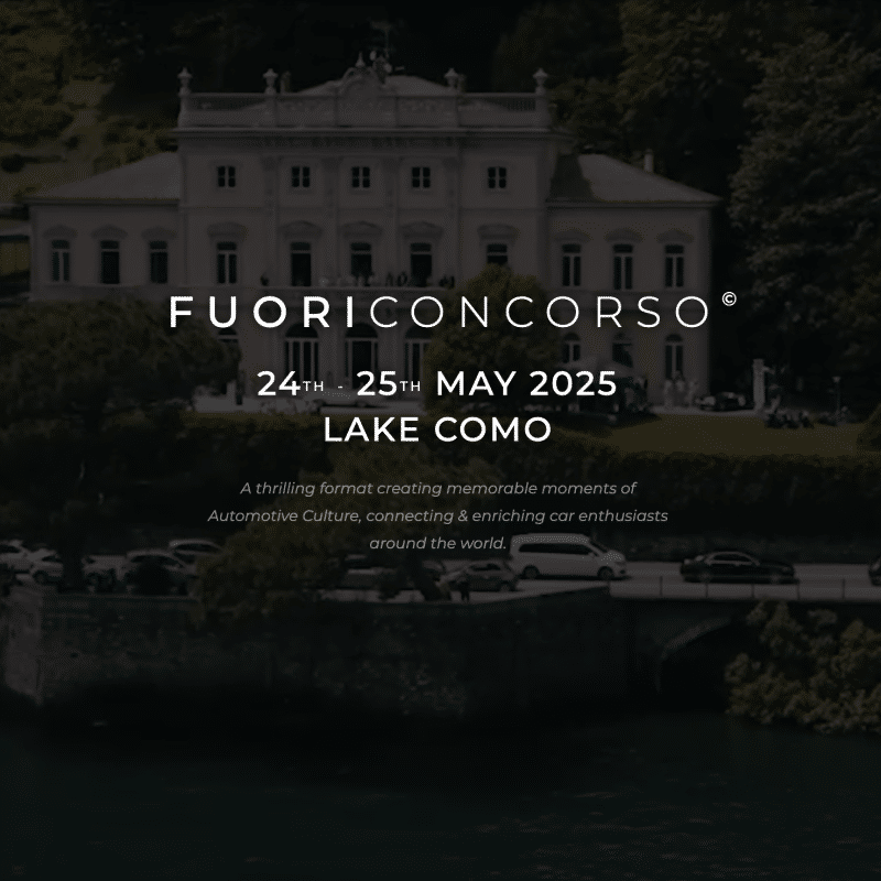 Poster showing the FuoriConcorso event taking place on Lake Como where Wave Italy's driving simulators will be present.