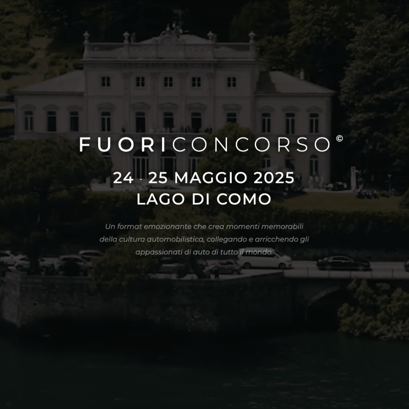 Locandina che mostra l'evento FuoriConcorso che si svolge sul lago di Como in cui saranno presenti i simulatori di guida di Wave Italy.